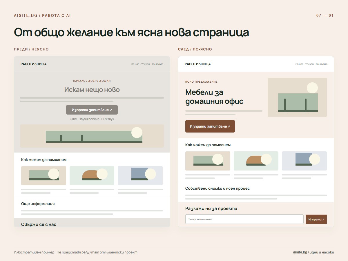 От общо желание към ясна нова страница. Искам нещо ново; Мебели за домашния офис.