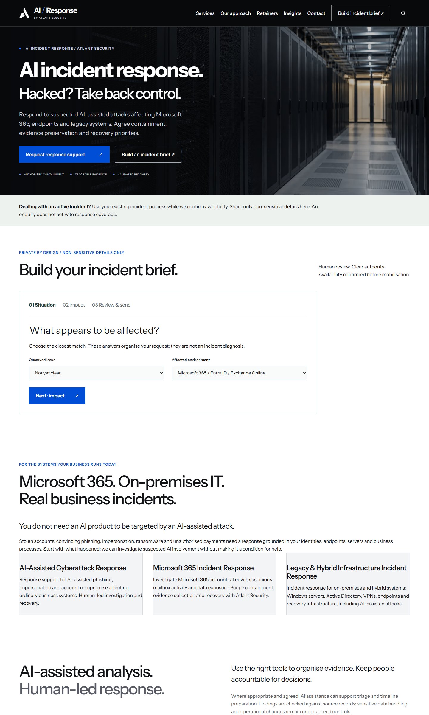 AI Incident Response — изглед на публичния сайт aiincidentresponse.company