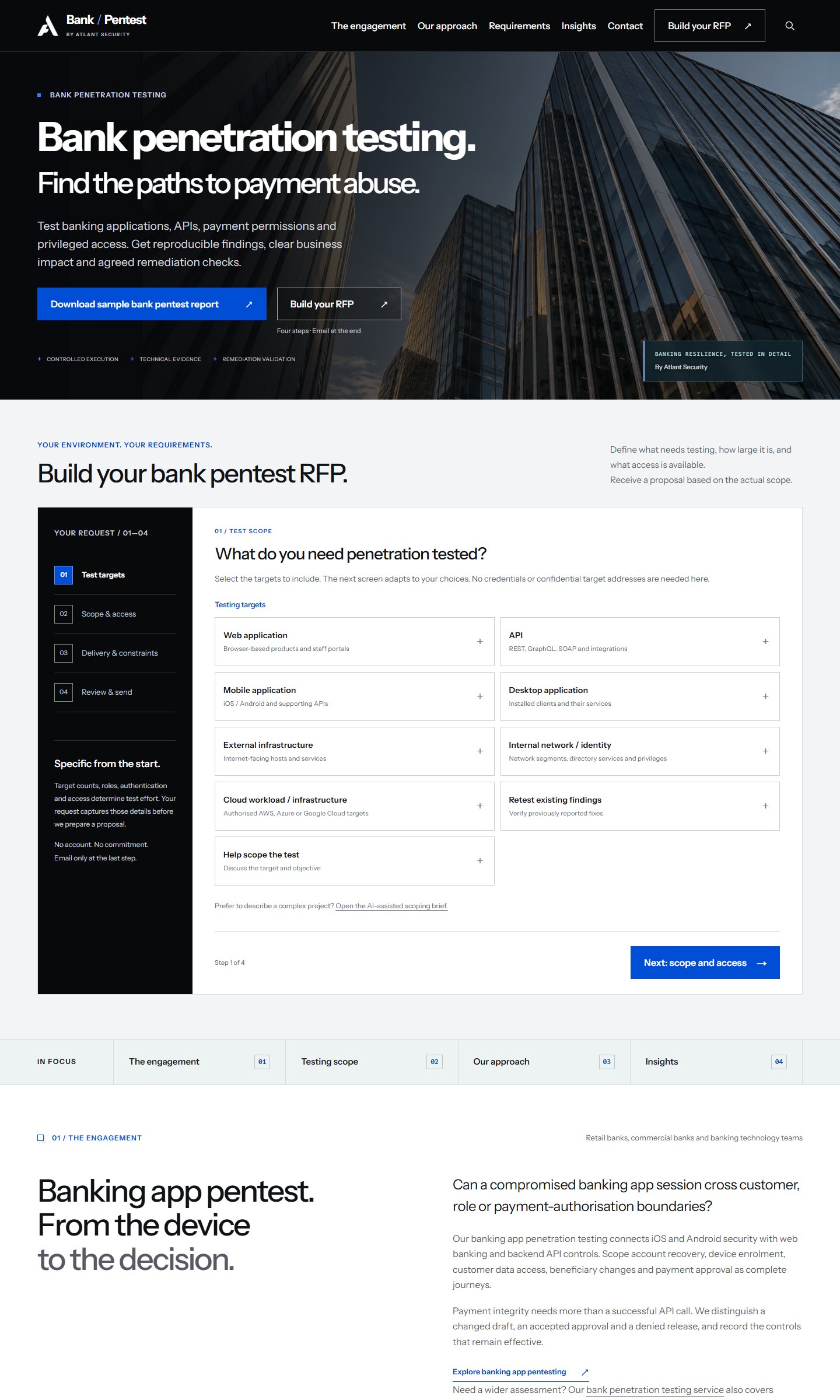 Bank Pentest — изглед на публичния сайт bankpentest.com