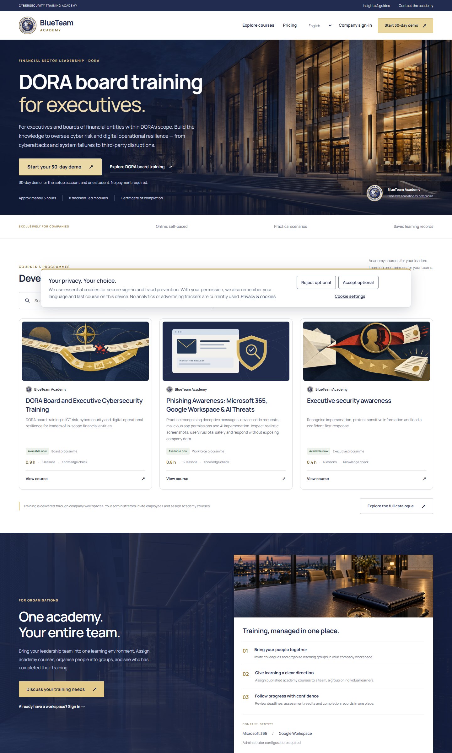 Blue Team Academy — изглед на публичния сайт blueteam.academy