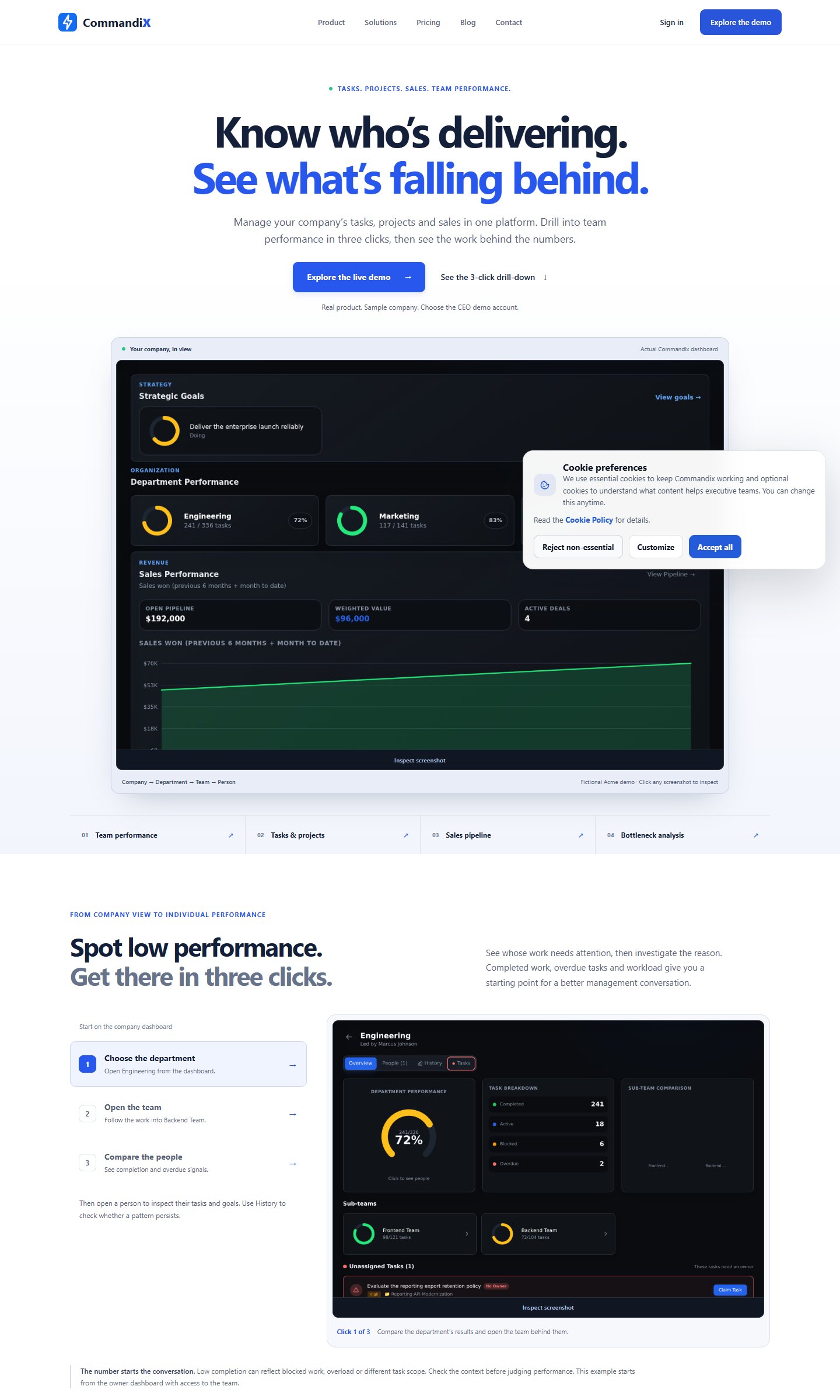 Commandix — изглед на публичния сайт commandix.io