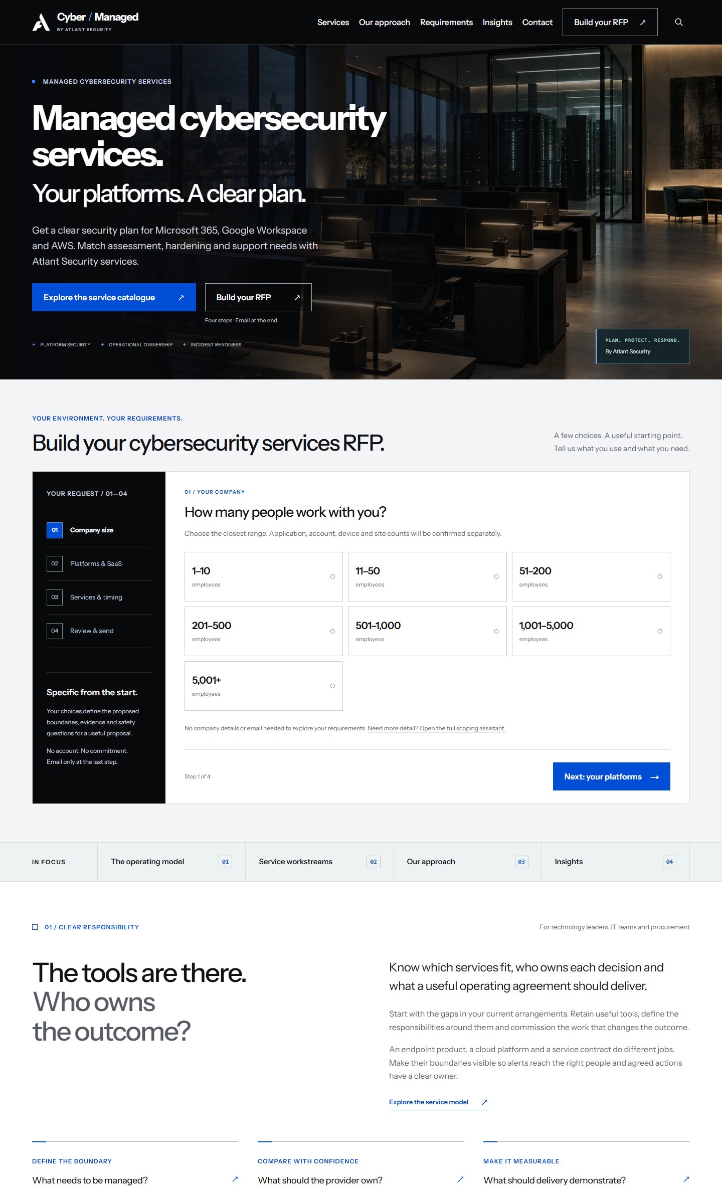 Managed Cybersecurity — изглед на публичния сайт cybersecuritymanaged.services