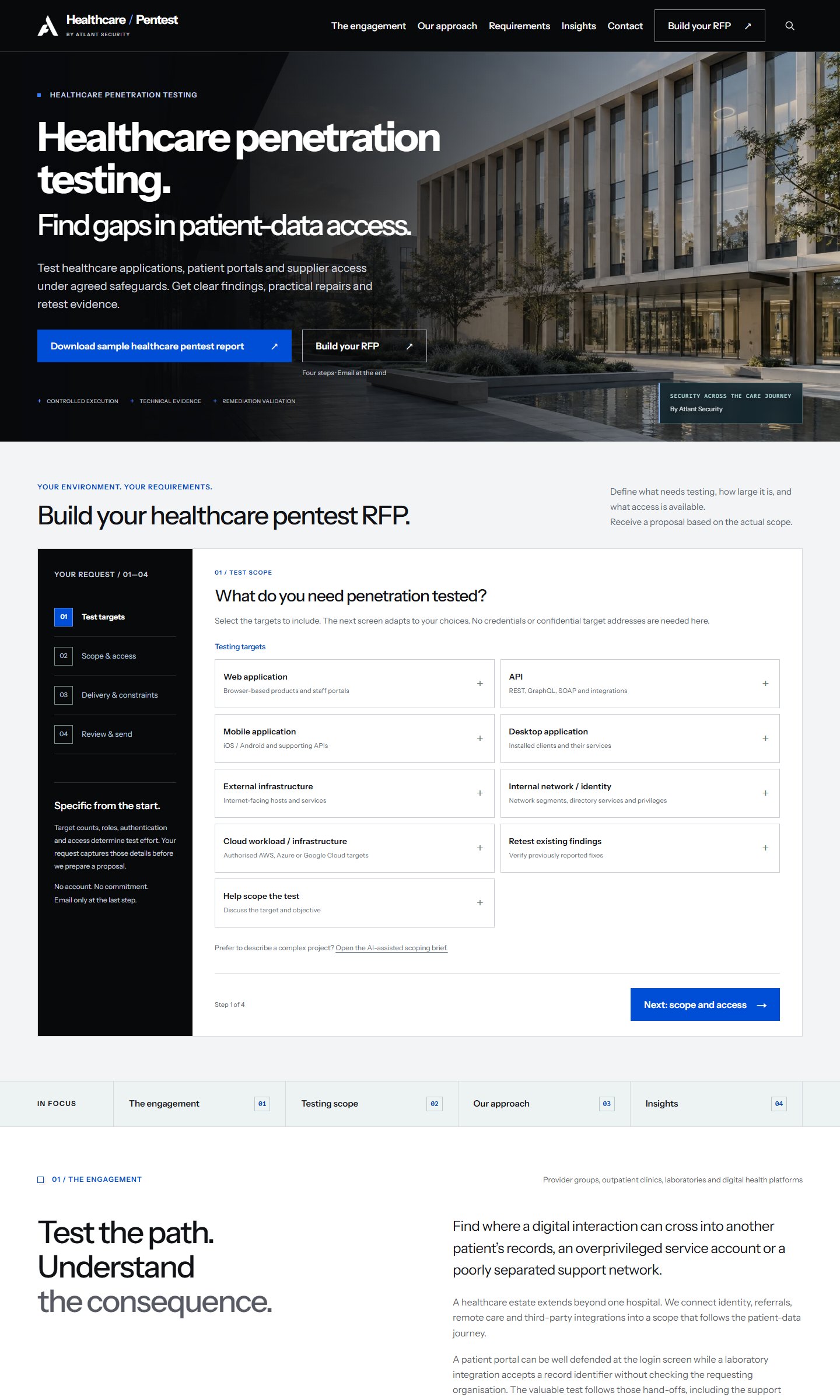 Healthcare Pentest — изглед на публичния сайт healthcarepentest.com