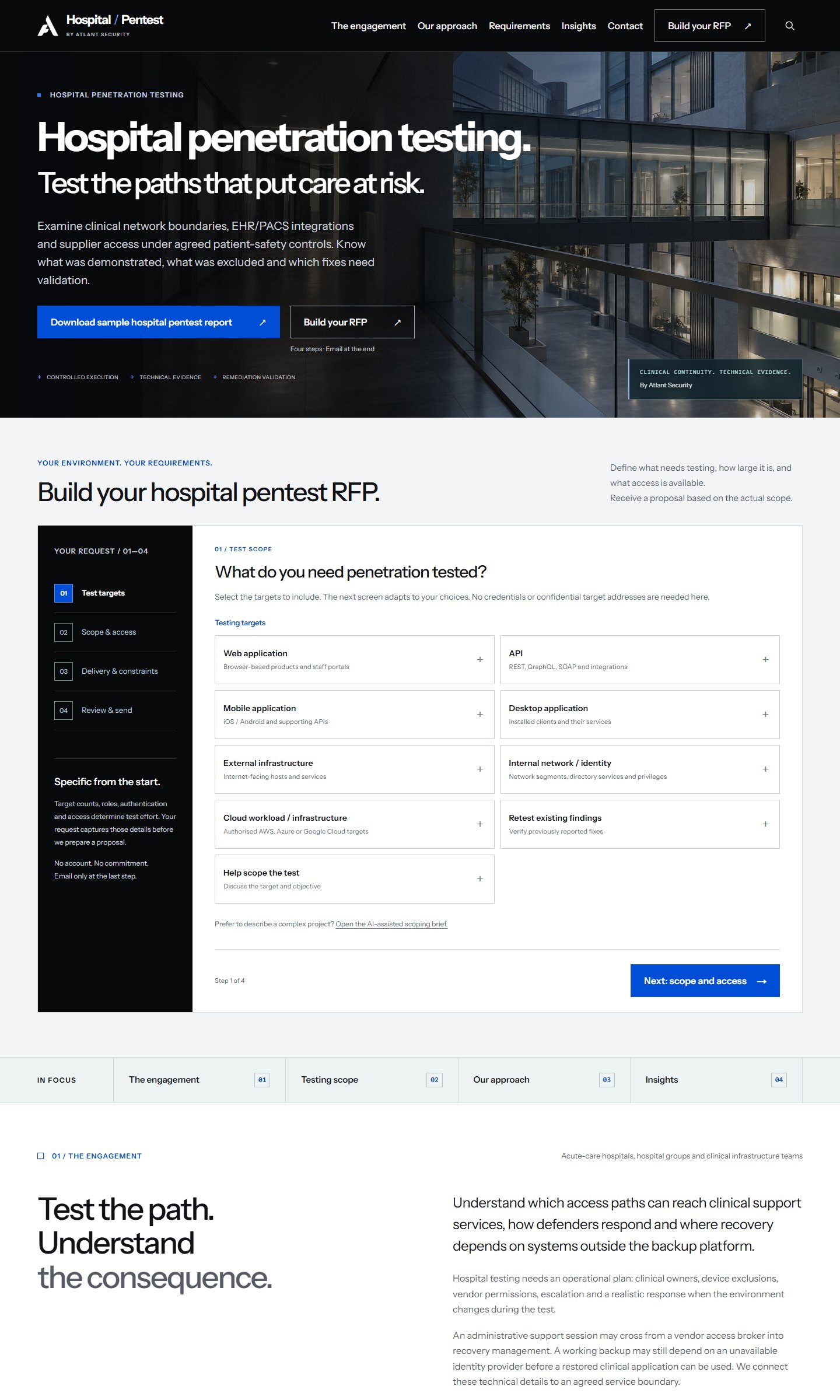 Hospital Pentest — изглед на публичния сайт hospitalpentest.com