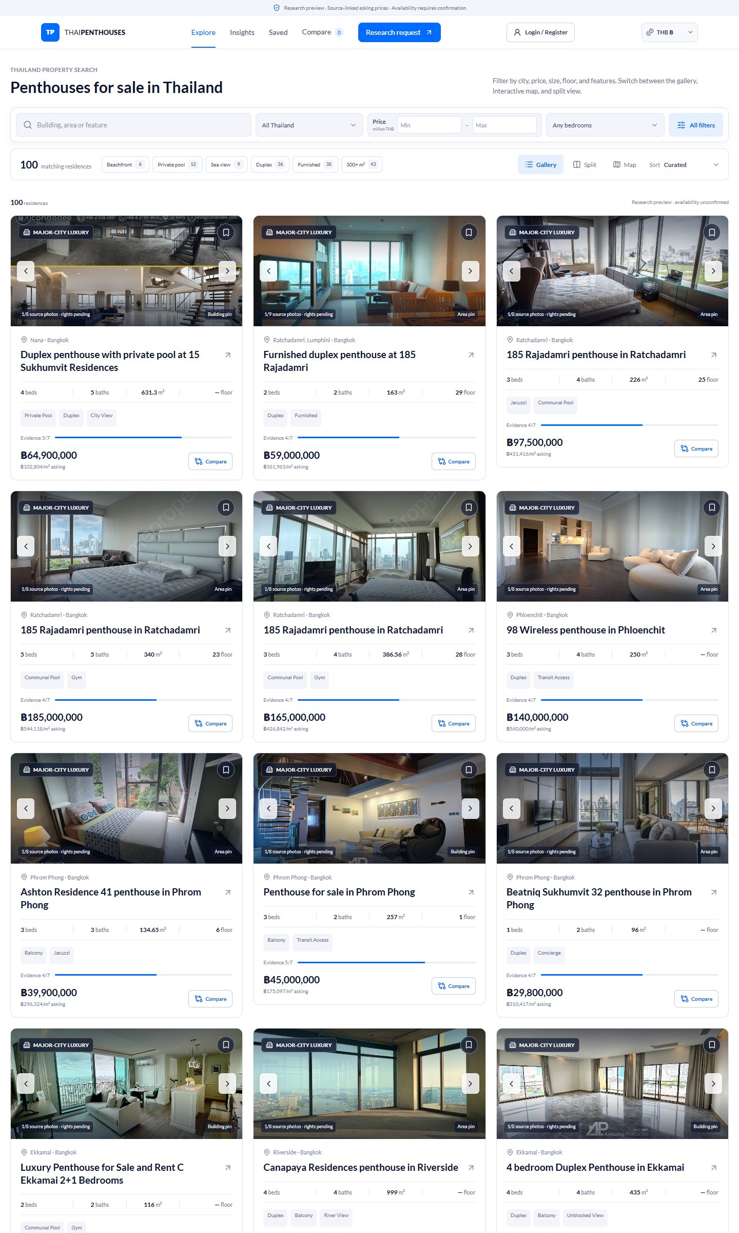 Thai Penthouses — изглед на публичния сайт thaipenthouses.com